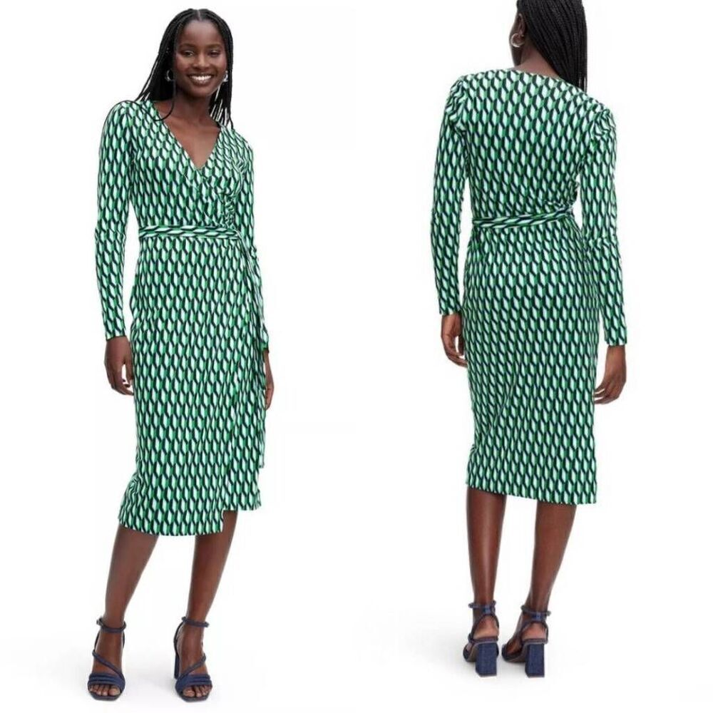 DVF × Target Women's Long Sleeve Midi Arrow Geo Green Wrap Dress Size M FAST SHI